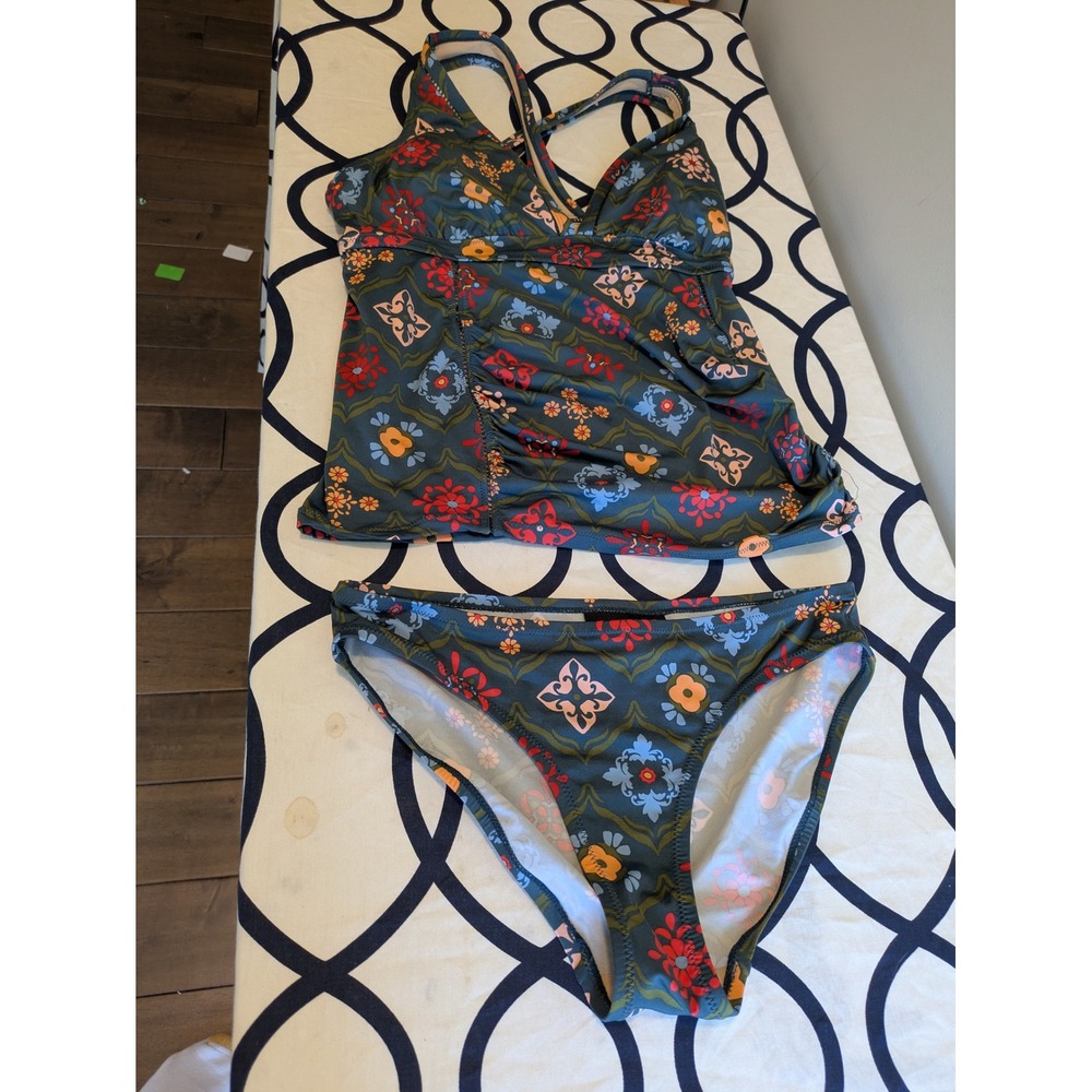A Pea in the Pod Maternity Tankini Swimsuit Set Floral Teal Small